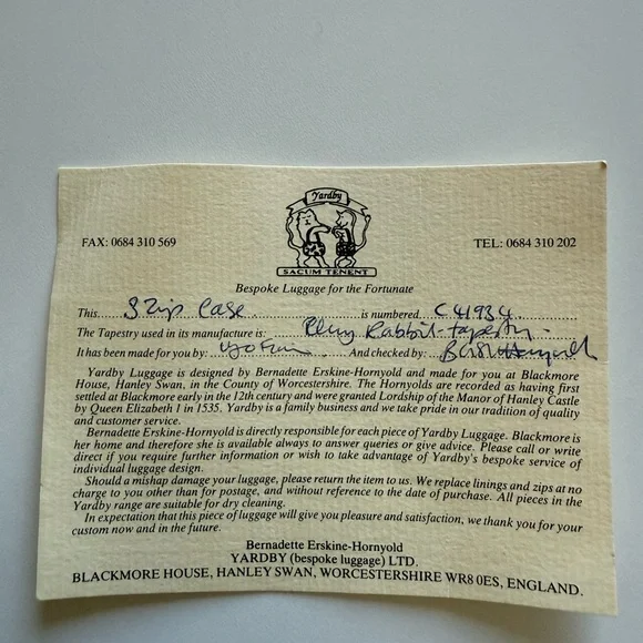 Luxury Bespoke Bernadette Rabbit Tapestry Lined Travel Garment Bag, like new - Picture 12 of 16